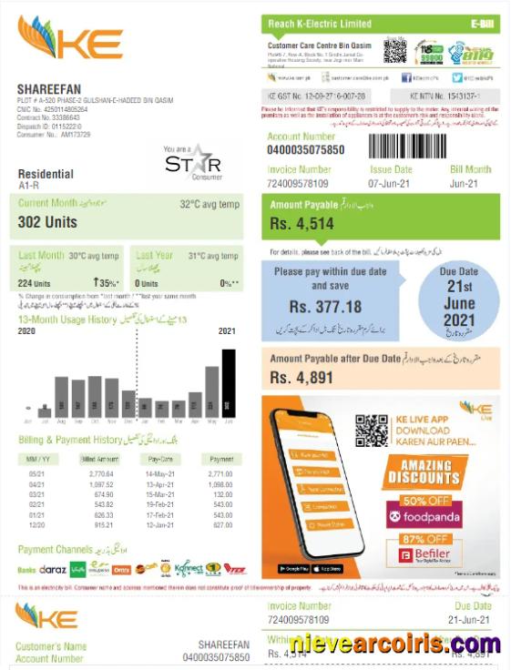 PAKISTAN K-ELECTRIC LIMITED utility bill